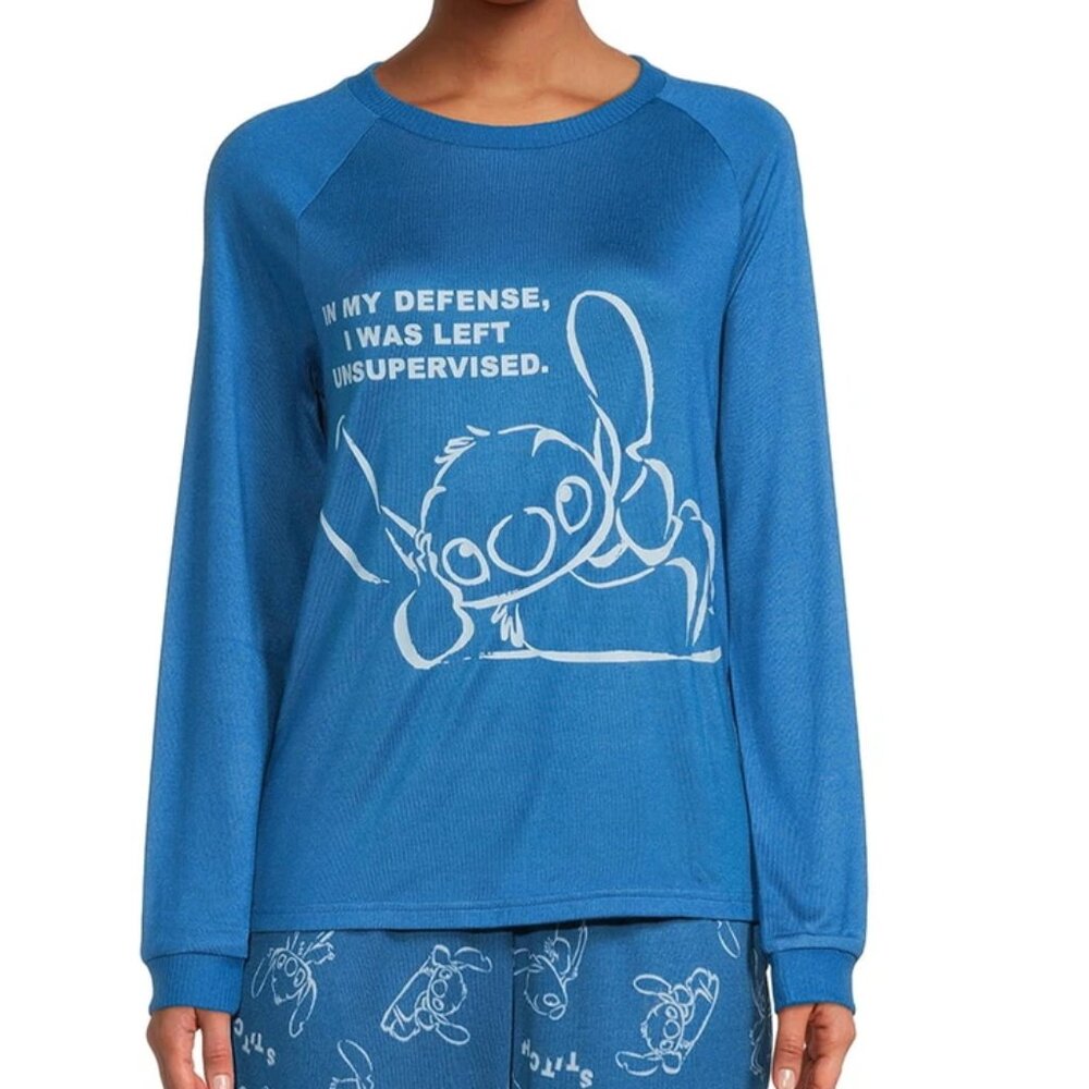 Disney Stitch "In My Defense I Was Left Unsupervised" Blue Long‎ Sleeve
